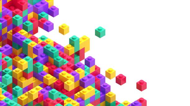Colorful toy bricks on white background