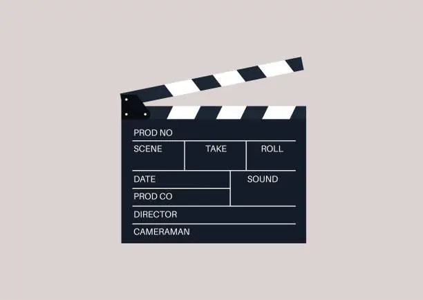 Vector illustration of An isolated image of a clapperboard, a device used in filmmaking and video production to assist in synchronizing picture and sound