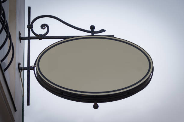 istock blank round sign board mockup on building wall 1356397119