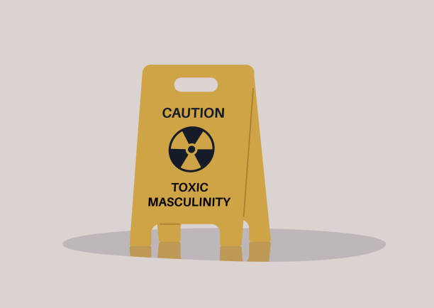 A yellow floor sign warning about toxic masculinity, the idea of manliness as being defined by domination, homophobia, and aggression A yellow floor sign warning about toxic masculinity, the idea of manliness as being defined by domination, homophobia, and aggression masculinity stock illustrations