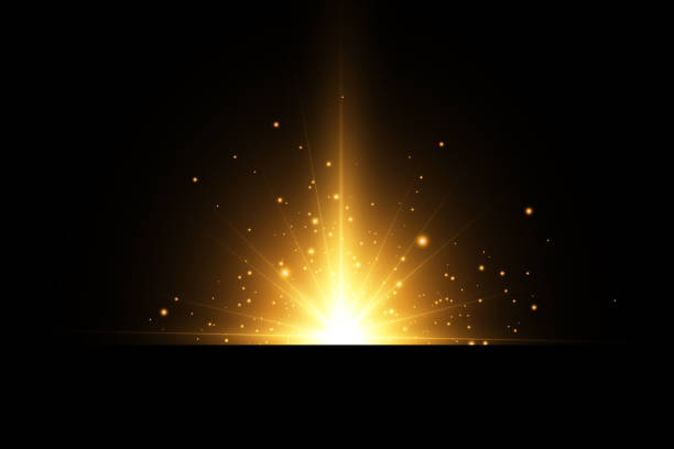 istock Shining golden stars isolated on black background. Effects, glare, lines, glitter, explosion, golden light. Vector illustration 1356397538