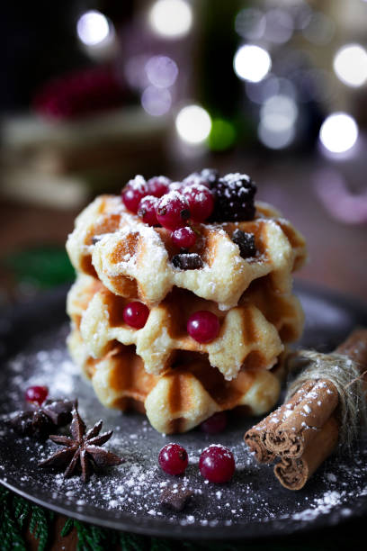istock Waffles with blackberries and currants. Christmas sweets. 1356403000