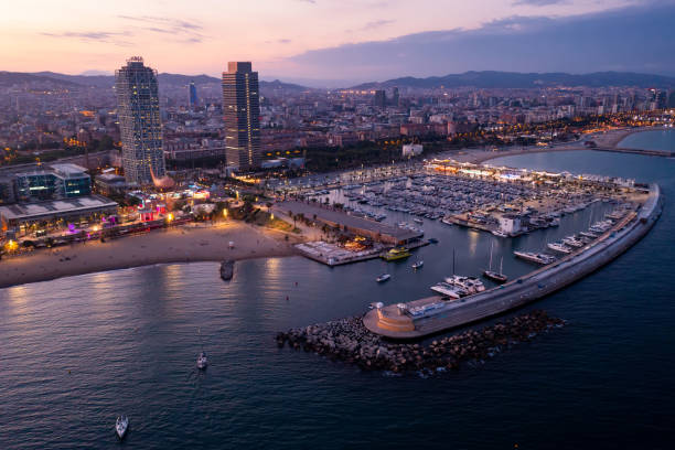 istock Drone view of the evening Barcelona 1356405593