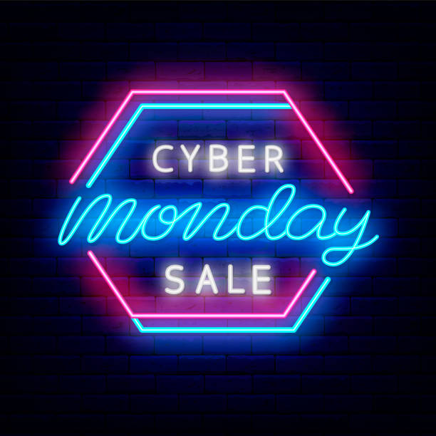 istock Cyber monday sale neon sign. Luminous emblem with frame. Outer glowing effect logo. Isolated vector illustration 1356406601