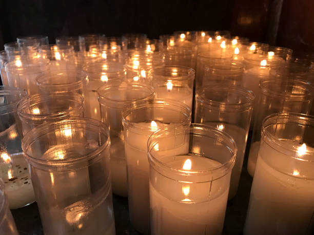 burning wax candles viewed from above