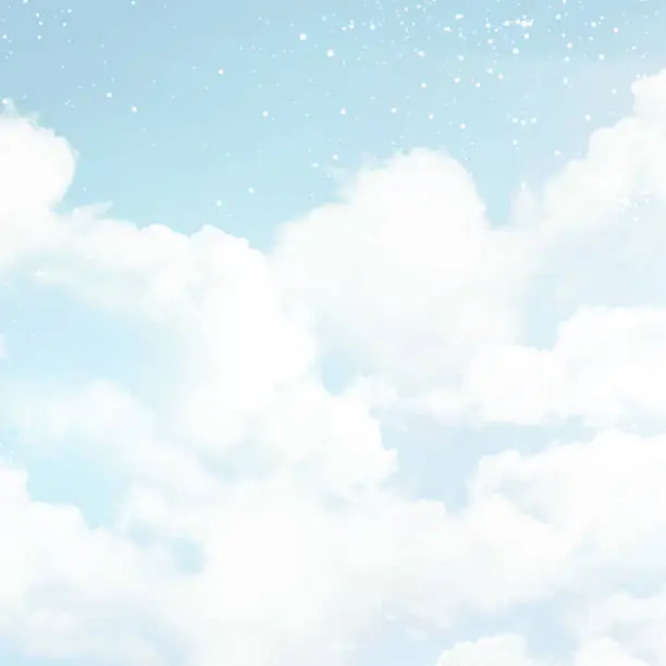 Vector illustration of Angelic heaven clouds vector design background. Winter fairytale backdrop.