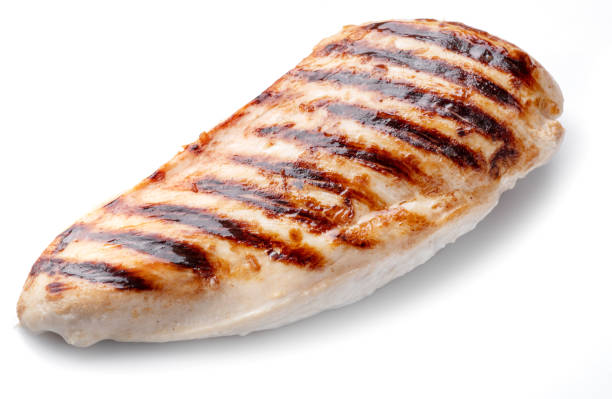 istock Grilled chicken fillet isolated on white background. 1356410514