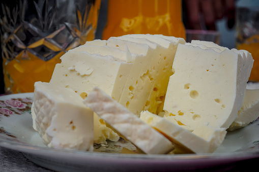 Traditional Caucasian cheese on a plate