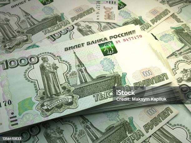 Russian Banknotes Russianruble Bills 1000 Rub Rubles Business Finance Background Stock Photo - Download Image Now