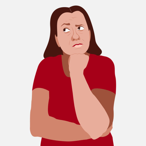 puzzled young woman looks thoughtfully with her chin propped on her hand Vector graphics - a puzzled young woman looks thoughtfully with her chin propped on her hand in an indecisive close-up pose. Concept doubts good looking man looking up stock illustrations