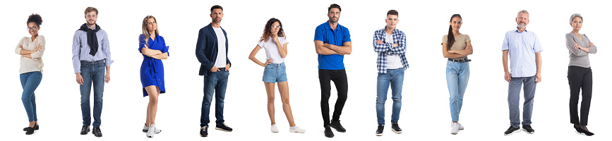 Casual people full length portraits isolated on white background design elements