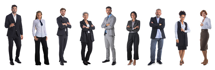 Successful business team design element. Full length portrait group of confident business people ,design element, isolated on white background