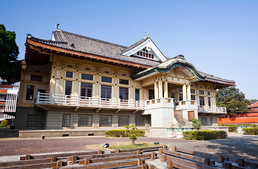 Tainan, Taiwan- September 27, 2012: Building view of the Tainan Wude Hall (Old Tainan Martial Arts hall) in Taiwan. now is being used as Zhongyi elementary school's assembly hall in Tainan.