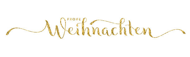 frohe weihnachten gold brush calligraphy banner card (merry christmas in german) - weihnachten stock illustrations