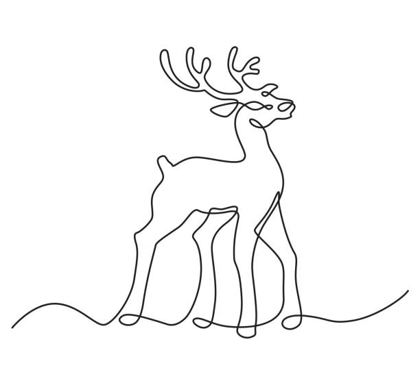 deer one line - santa hat stock illustrations
