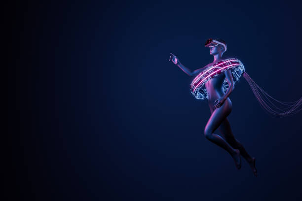 istock futuristic 3d woman floating with VR glasses 1356420387