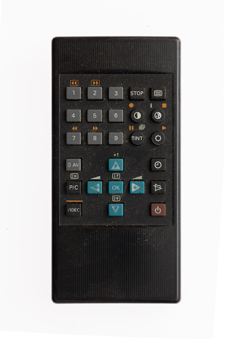 Old dusty remote control - isolated on white