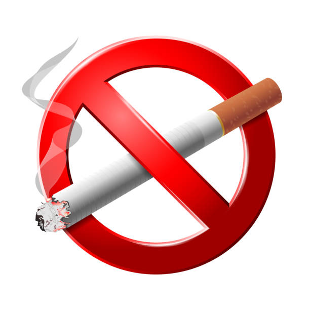 istock No smoking symbol with realistic cigarette, Red sign prohibiting smoking. 1356422715