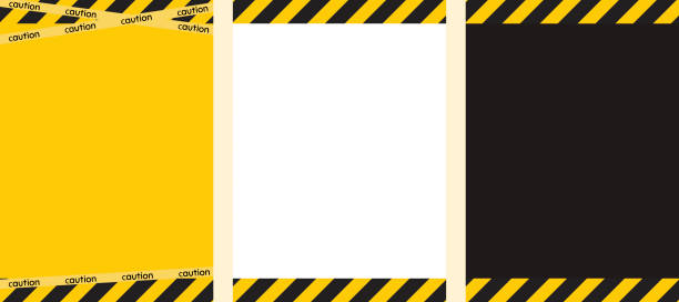 istock Set of caution safety banners. Black yellow white striped vertical poster. Caution safety template. Stripe yellow black tape. Hazard warning Yellow black diagonal stripes, lines. Vector illustration. 1356425801