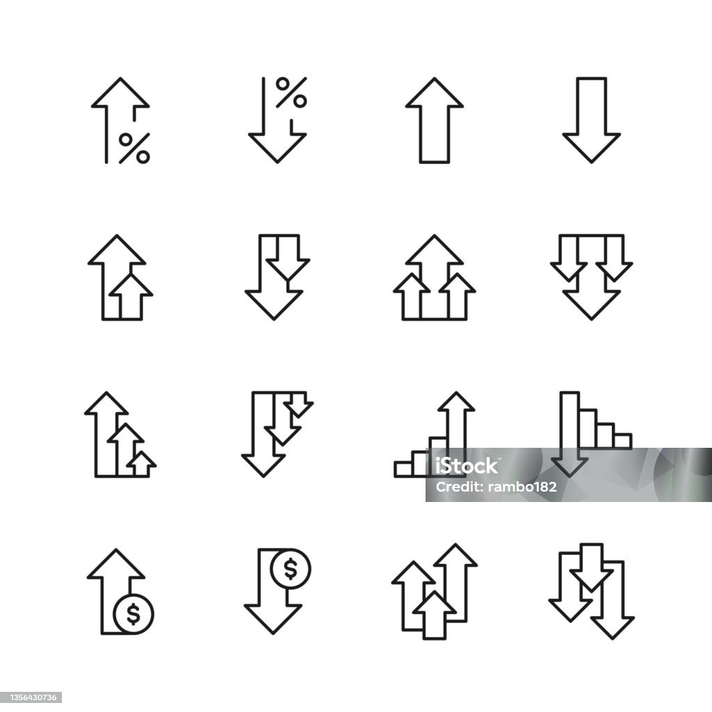 Increase and Decrease Line Icons. Editable Stroke, Contains such icons as Arrow, Chart, Diagram, Finance and Economy, Direction, Graph, Growth, Interest Rate, Investment, Performance, Planning, Sharing, Stock Market Data, Success, Traffic. - Royalty-free Simge Vector Art Increase and Decrease Line Icons. Editable Stroke, Contains such icons as Arrow, Chart, Diagram, Finance and Economy, Direction, Graph, Growth, Interest Rate, Investment, Performance, Planning, Sharing, Stock Market Data, Success, Traffic. - Royalty-free Simge Vector Art