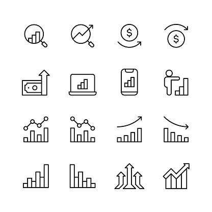 16 Increase and Decrease Line Icons. Arrow, Benefits, Charity Benefit, Chart, Contrasts, Crash, Currency, Development, Diagram, Direction, Downloading, Falling, Finance, Finance and Economy, Financial Report, Graph, Growth, High Up, Interest Rate, Investment, Lowering, Making Money, Mathematics, Moving Down, Moving Up, Negative Emotion, Performance, Planning, Pointing, Positive Emotion, Presentation, Price, Reduction, Sharing, Stock Market and Exchange, Stock Market Data, Success, Traffic Arrow Sign.