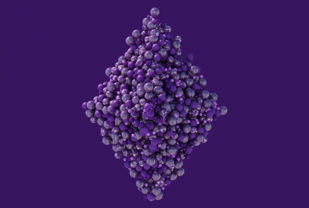 istock Geometric shape with textured purple balls. Purple background. Abstract illustration, 3d render. 1356430966