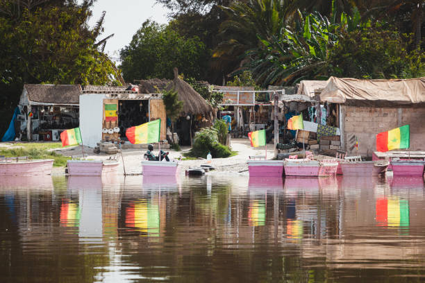 Pink Lake near Dakar, Senegal stock photo