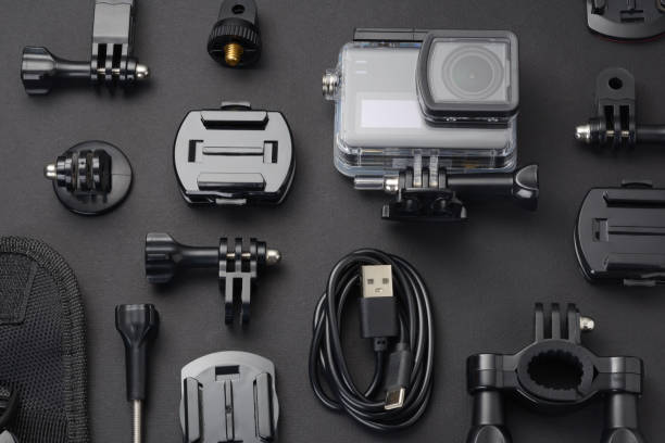 istock Action camera in waterproof housing and accessories 1356431552
