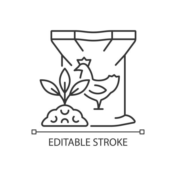 Chicken poultry manure linear icon Chicken poultry manure linear icon. Plants and crops organic nourishing. Growth increasing. Thin line customizable illustration. Contour symbol. Vector isolated outline drawing. Editable stroke animals feeding stock illustrations
