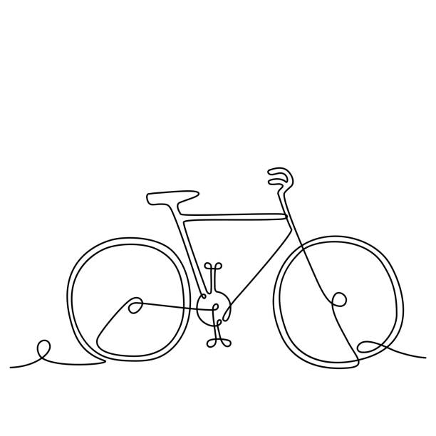 велосипед в одной сплошной линии рисования, векторная иллюстрация - bicycle wheel stock illustrations