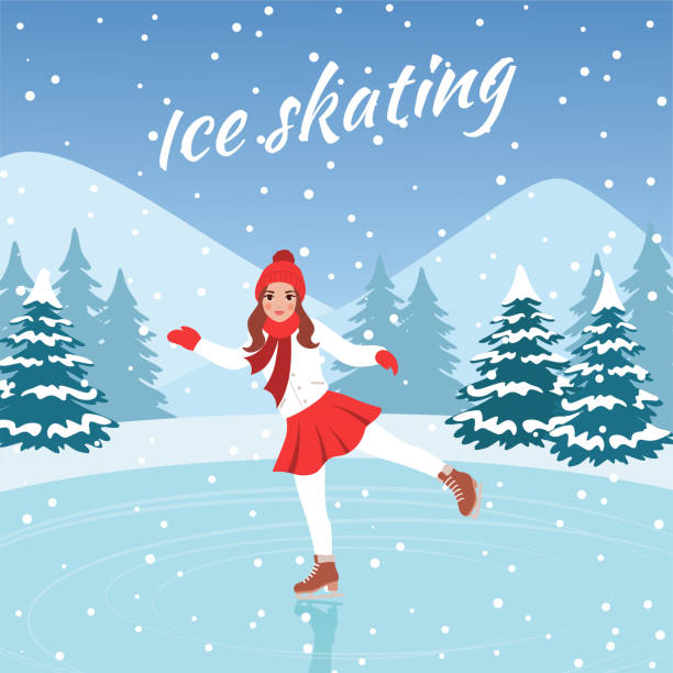 istock People ice skating. Girl on winter ice rink.  Vector illustration.