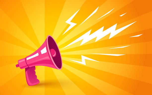 istock Vector vintage poster with retro pink megaphone on yellow background. 1356447444