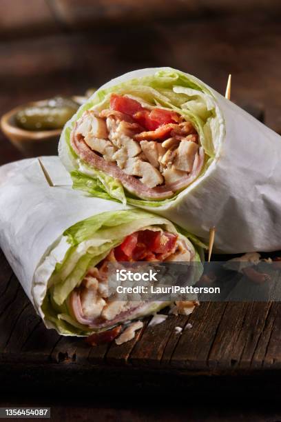 Roast Chicken Blt Lettuce Wrap Sandwich Stock Photo - Download Image Now - Wrap Sandwich, Chicken Meat, Turkey Meat