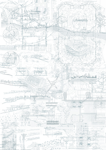 Wallpaper of architect technical and hand drawings both in 2D and 3D.