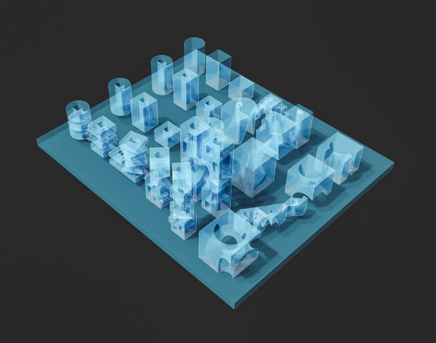 istock Architecture diagram digital image experimental drawing of organic, parametric and curved 3D shapes, forms, cubes, volumes and geometries. 1356459952