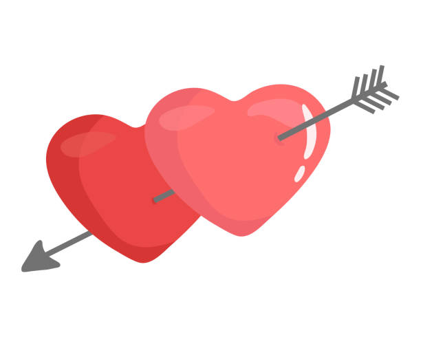 istock Two red heart pierced with arrow. Illustration isolated on white background. Love and Valentine's Day concept. 1356463023