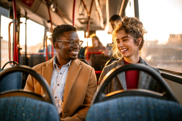 istock Morning bus ride with colleague to the work 1356465070