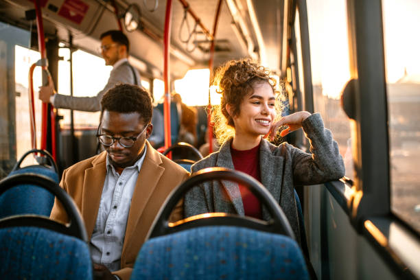 istock Morning bus ride with colleague to the work 1356465080