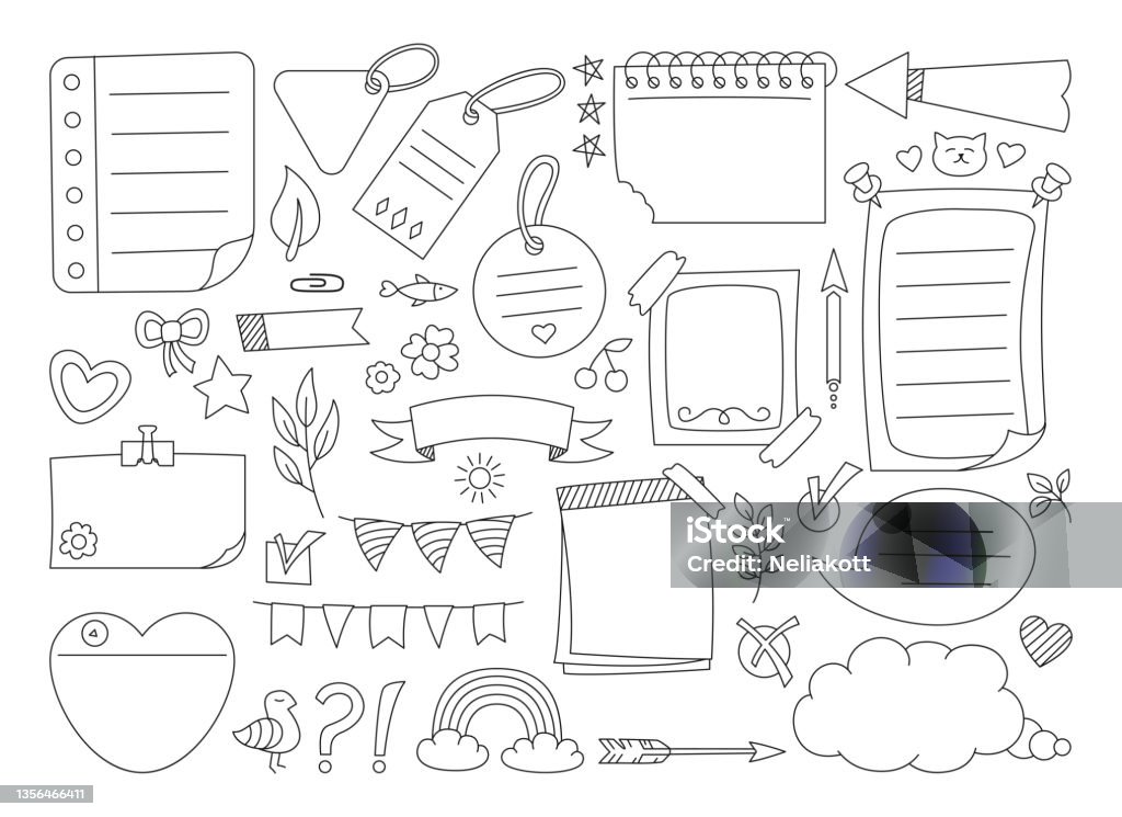 Frame Catatan Sketsa Kertas Catatan Tempel Doodle Set Frame Diary Notepad Dan Label ...