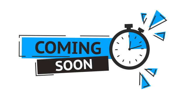 vektorillustration coming soon banner mit uhrzeichen - clock stock-grafiken, -clipart, -cartoons und -symbole