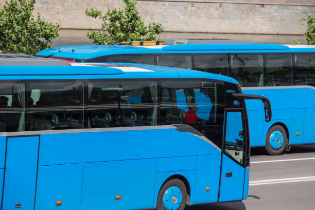 istock Tourist buses move in the opposite direction 1356475655