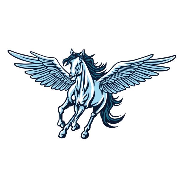 Pegasus Flying Horse. Majestic Pegasus Cartoon Vector Logo Mascot Design Illustration Pegasus Flying Horse. Majestic Pegasus Cartoon Vector Logo Mascot Icon Design Illustration pegasus stock illustrations