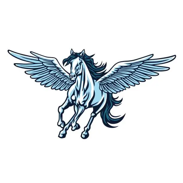 Vector illustration of Pegasus Flying Horse. Majestic Pegasus Cartoon Vector Logo Mascot Design Illustration