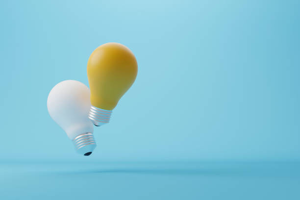 istock Light bulb white and yellow on light blue background. Concept of creative idea and innovation. 3d rendering illustration 1356482155