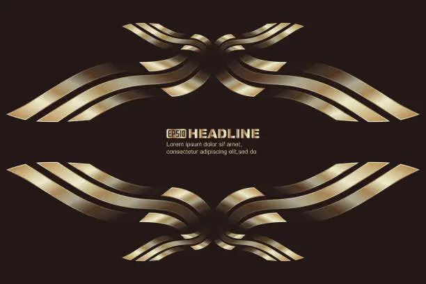 Vector illustration of A gold ribbon pattern border texture graphic on a black background