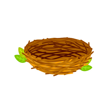 Bird nest. Element of forest. Cartoon flat illustration. Animal shelter of brown sticks and branches