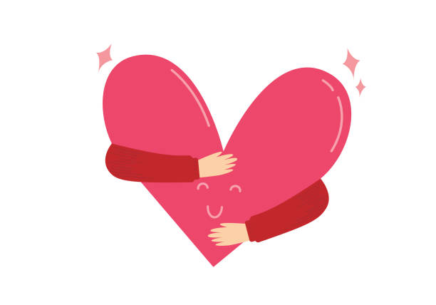 ilustrações de stock, clip art, desenhos animados e ícones de hugging heart. charity. love and care. arm embrace love yourself - pulse trace human heart heart shape healthcare and medicine