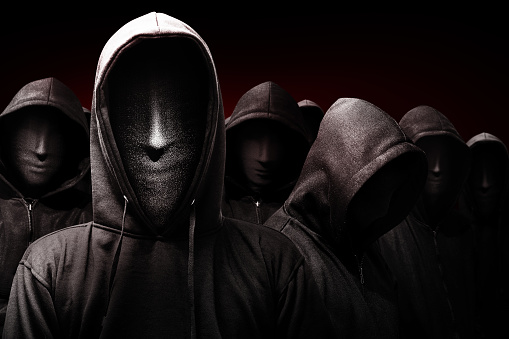 Group of criminal man in a hidden mask