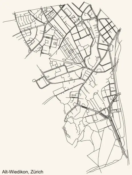 Vector illustration of Street roads map of the Alt-Wiedikon Quarter of Zurich, Switzerland