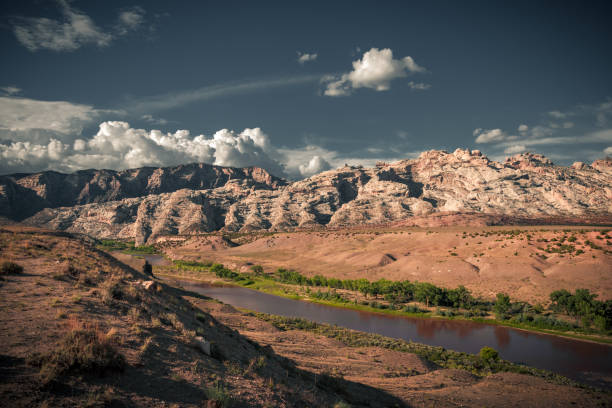 istock The beautiful view cloudy sky, red and green canyon with river 1356499271